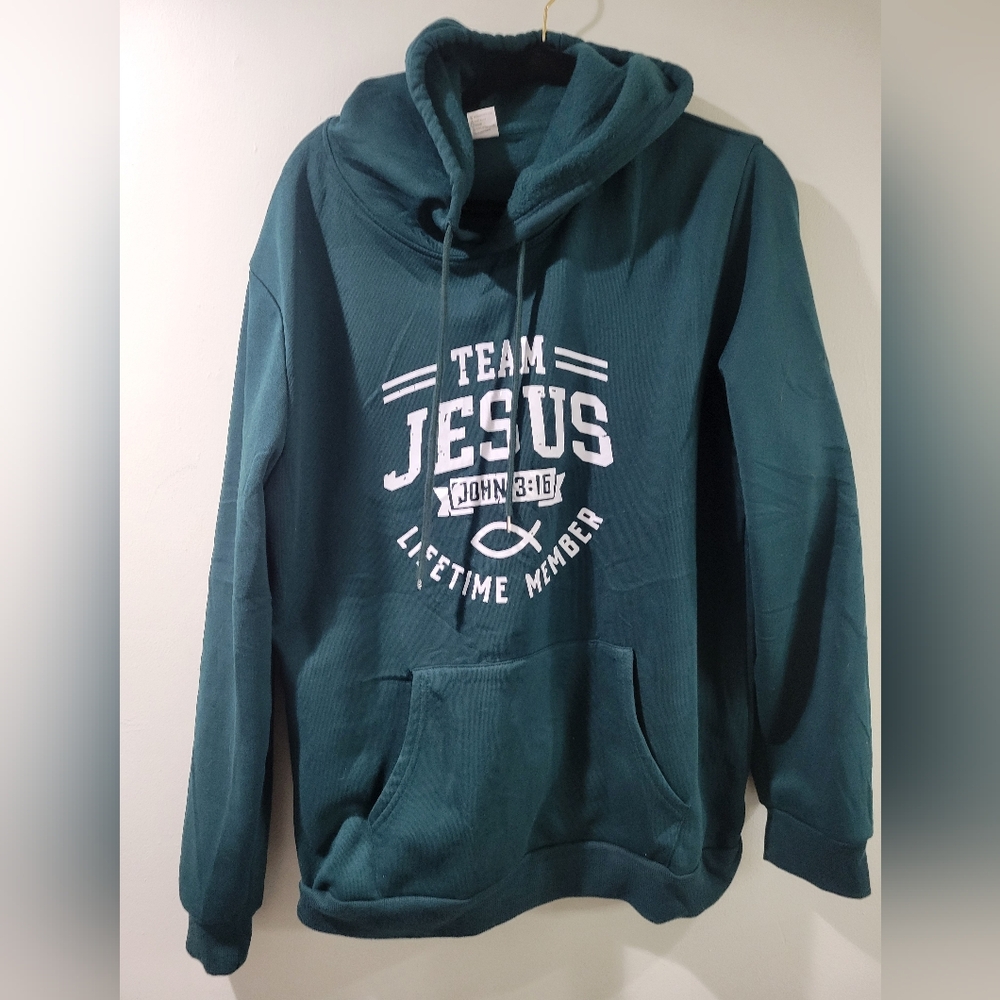 NWT Team JESUS Hoodie Sweatshirt Kangaroo Pockets. John 3:16. L UNISEX